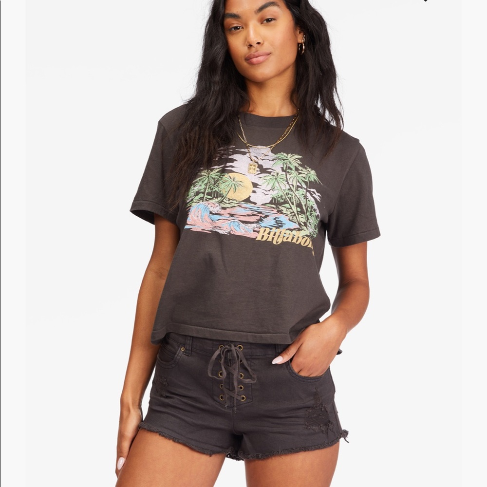 Billabong Diane’s denim lace up black jean shorts 25
